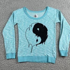Vintage Volcom Ying Yang Sweater Womens XS Blue Cold Shoulder Stretch